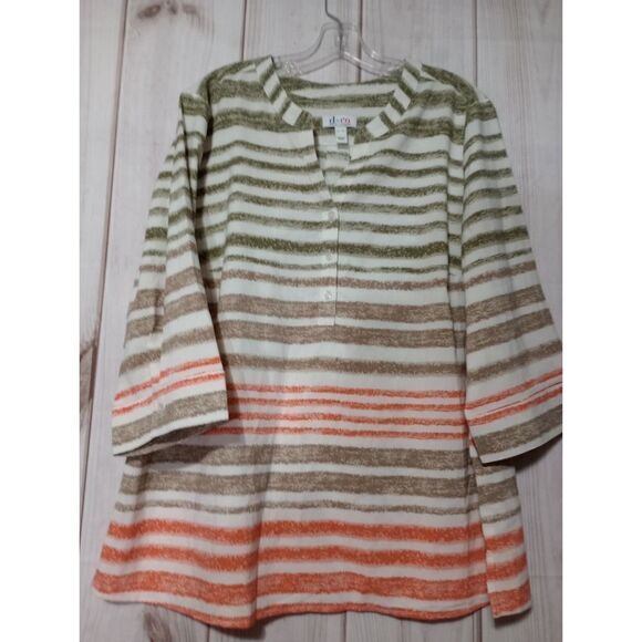 d&co Tops - d & co Womens Tunic Top Ladies XL 3/4 Sleeve Striped Button Up Casual Blouse